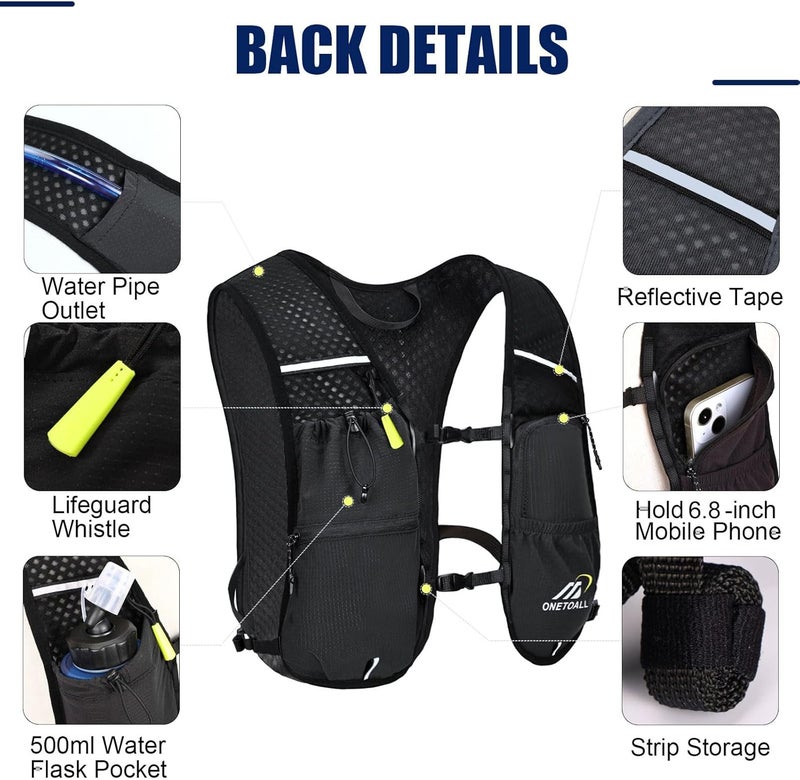 ONETOALL Running Vest for Women & Men, 6L Hydration Backpack with 2L Water Bladder, Lightweight Water Backpack for Trail Running, Marathon, Hiking, Cycling, Jogging, Adjustable Fit - Image 4